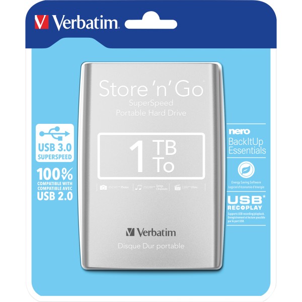 Verbatim Festplatte Store n Go 53071 1TB USB3.0 silber