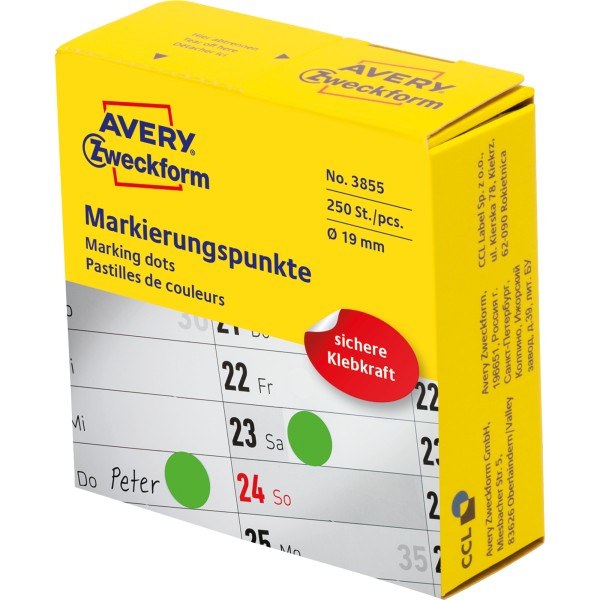 Avery Zweckform Markierungspunkt 3855 19mm grün 250 St./Pack.