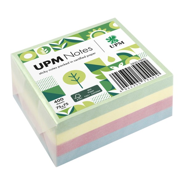 UPM Notes Haftnotiz 5820-98PG Pastell 75x75mm 400Bl. farbig