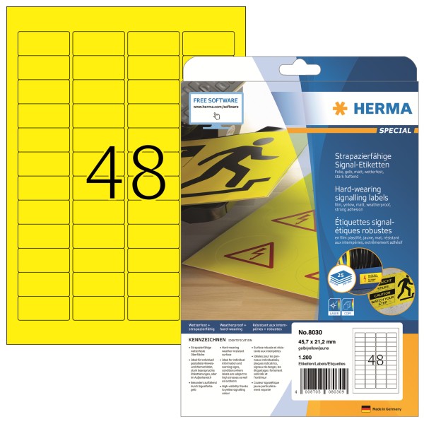 HERMA Folienetikett 8030 45,7x21,2mm gelb 1.200 St./Pack.