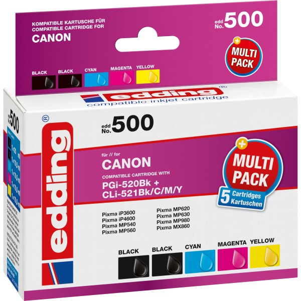 edding Tintenpatrone 18-500 wie Canon PGI-520/CLI-521 5 St./Pack.