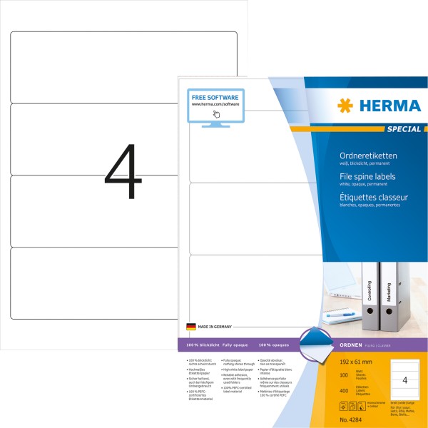HERMA Etikett SuperPrint 4284 192x61mm breit weiß 400 St./Pack.