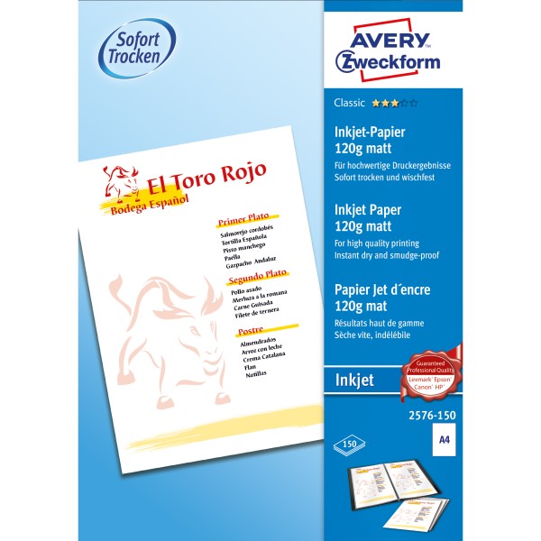 Avery Zweckform Inkjetpapier Classic 2576-150 weiß 150 Bl./Pack.