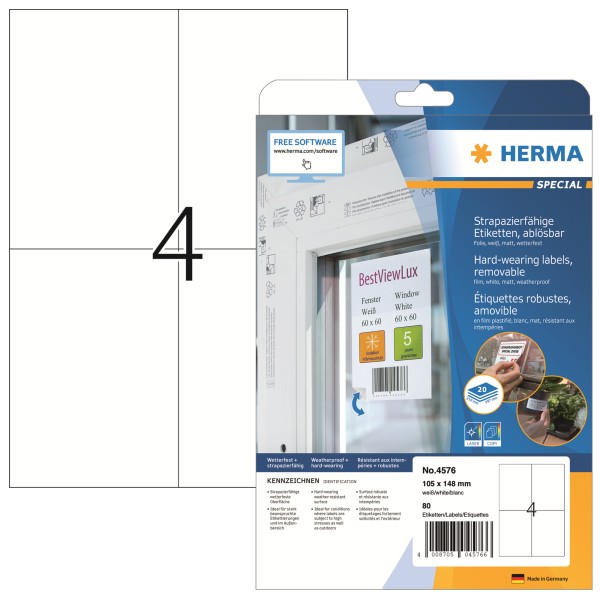 HERMA Folienetikett 4576 105x148mm weiß 80 St./Pack.