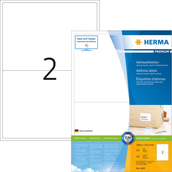 HERMA Etikett PREMIUM 4249 199,6x143,5mm A4 weiß 200 St./Pack.
