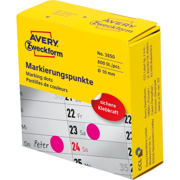 Avery Zweckform Markierungspunkt 3850 10mm magenta 800 St./Pack.