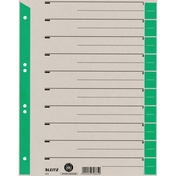 Leitz Trennblatt 16520055 DIN A4 230g Karton grün 100 St./Pack.