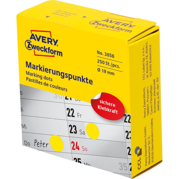 Avery Zweckform Markierungspunkt 3856 19mm gelb 250 St./Pack.