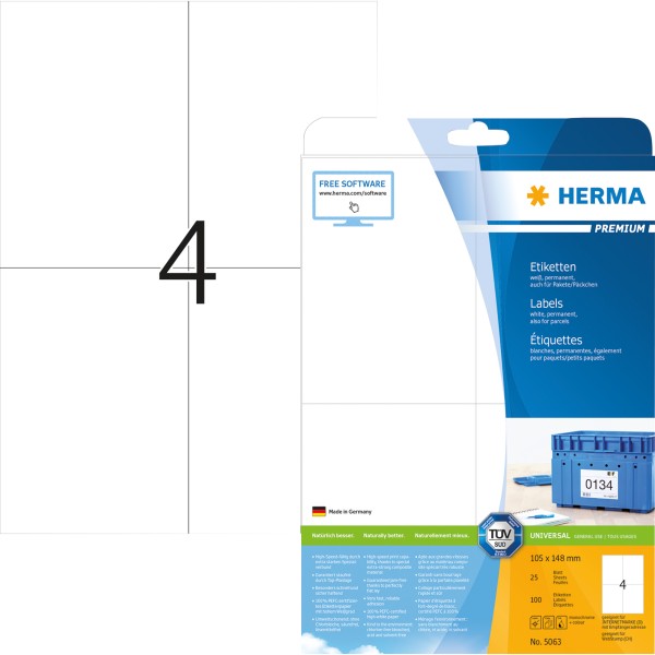 HERMA Etikett PREMIUM 5063 105x148mm weiß 100 St./Pack.