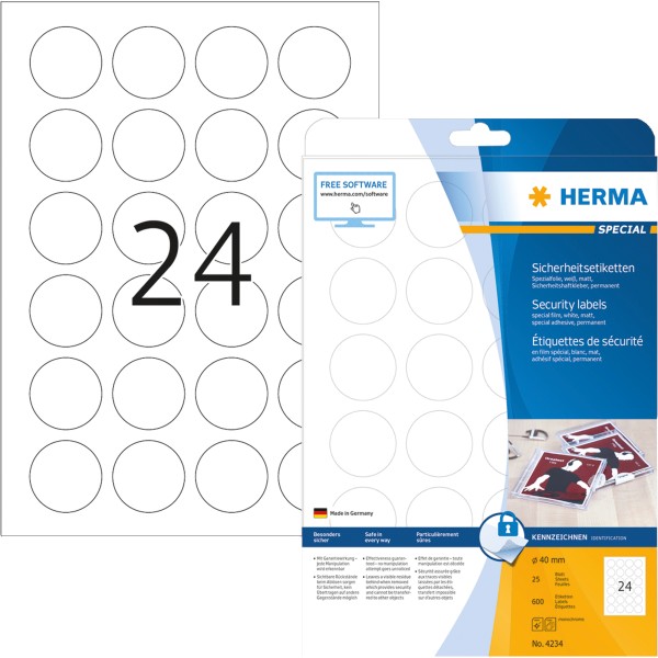 HERMA Etikett Sicherheit 4234 rund 40mm weiß 600 St./Pack.