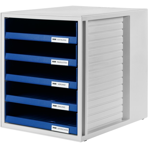 HAN Schubladenbox 1401-14 DIN A4 5Schubfächer PS blau/lichtgrau