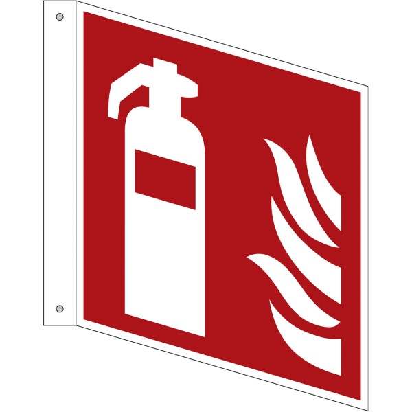 Hinweisschild Feuerlöscher Fahne ISO 7010/F001 200x200mm beids.