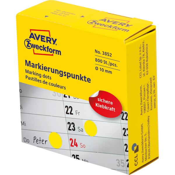 Avery Zweckform Markierungspunkt 3852 10mm gelb 800 St./Pack.