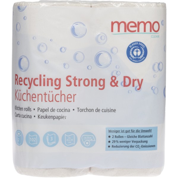 memo Küchenrolle Recycling Strong & Dry H2171 3lg. 102Bl. 2Rl.