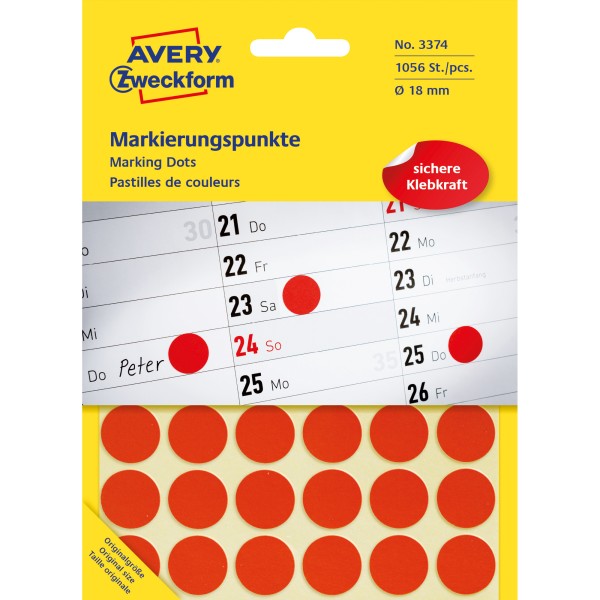 Avery Zweckform Markierungspunkt 3374 18mm rot 1.056 St./Pack.