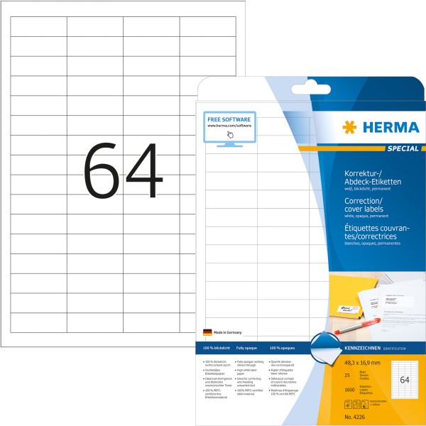 HERMA Etikett 4226 48,3x16,9mm A4 weiß 1.600 St./Pack.