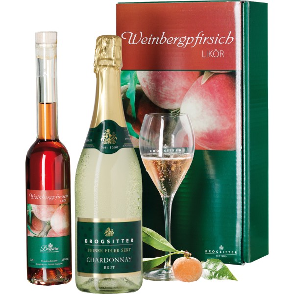 Weinbergpfirsichlikör +Chardonnaysekt Geschenkkarton