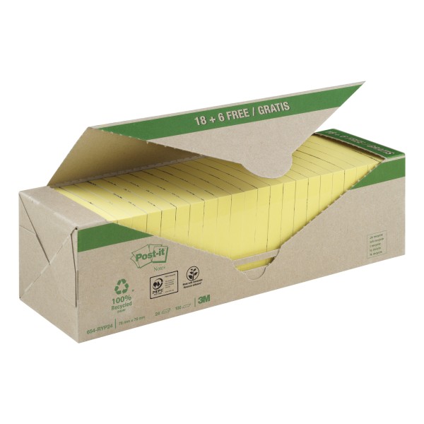 Post-it Haftnotiz Recycling Notes 654-RYP24 76 x 76 mm ge 24St