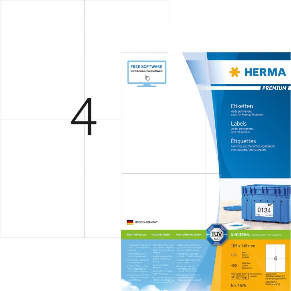 HERMA Etikett PREMIUM 4676 105x148mm weiß 400 St./Pack.