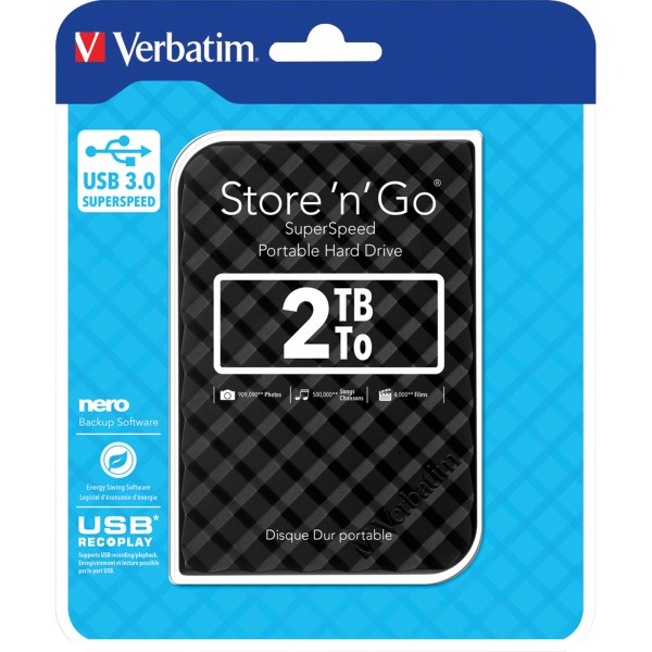 Verbatim Festplatte Store n Go 53195 USB 3.0 2TB schwarz