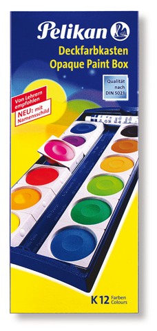 Pelikan Farbkasten mit 12 Deckfarben Farbschälchen, abnehmbarer Deckel mit großen Mischtöpfen. Anzah