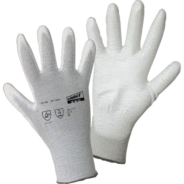 WORKY Handschuh ESD PALM 1171-9 Nylon/Carbon/PU Gr9 1Paar