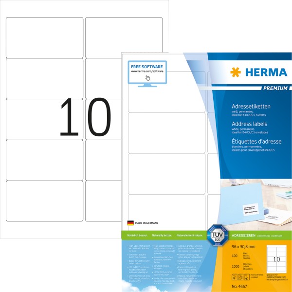 HERMA Adressetikett Premium 4667 96x50,8mm weiß 1.000 St./Pack.