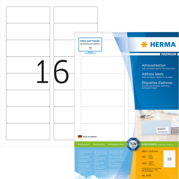 HERMA Adressetikett Premium 4479 88,9x33,8mm weiß 1.600 St./Pack.