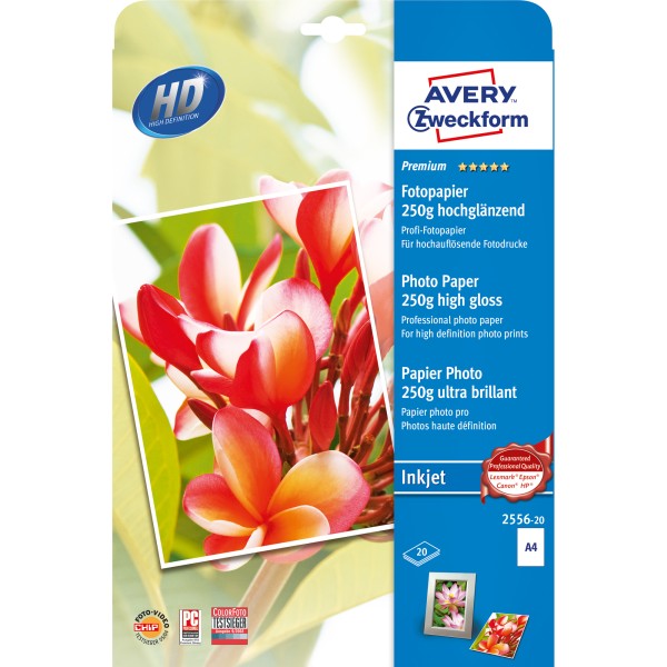 Avery Zweckform Fotopapier Premium 2556-20 DIN A4 250g ws 20 Bl./Pack.