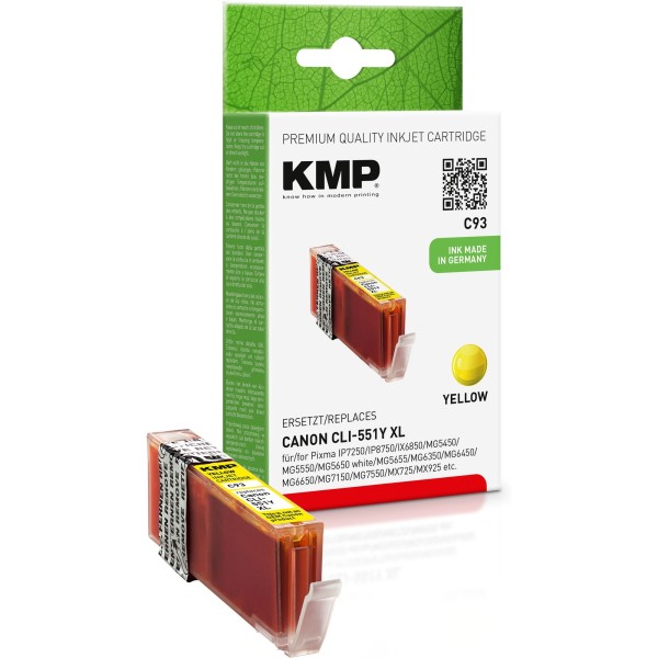 KMP Tintenpatrone C93 1519,0009 wie CLI551XLY 715S. 15ml gelb