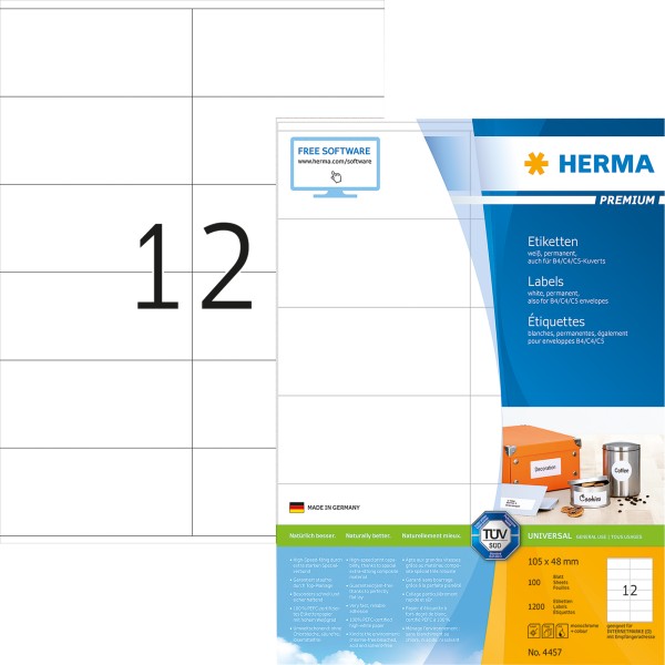 HERMA Etikett PREMIUM 4457 105x48mm weiß 1.200 St./Pack.