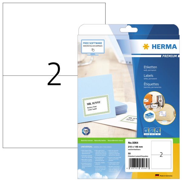 HERMA Etikett PREMIUM 5064 210x148mm weiß 50 St./Pack.