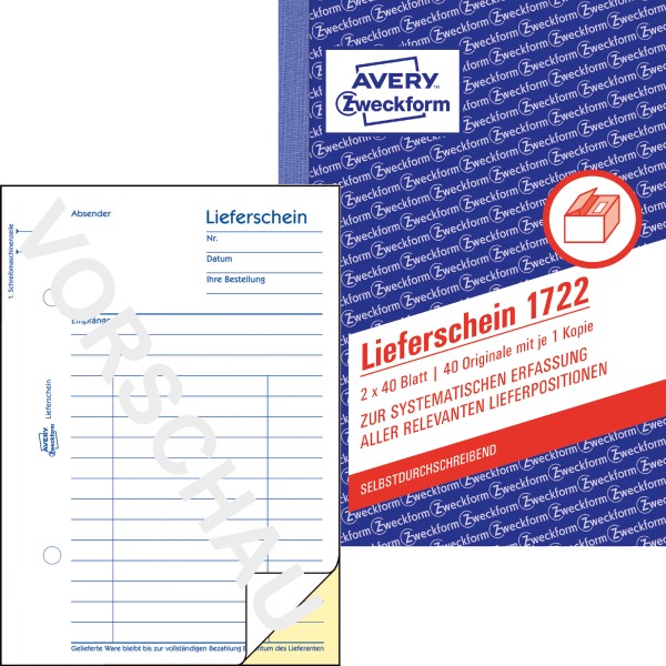 Avery Zweckform Lieferschein 1722 DIN A6 +Durchschlag 2x40Bl.