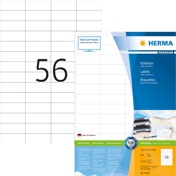 HERMA Etikett PREMIUM 4609 52,5x21,2mm weiß 11.200 St./Pack.