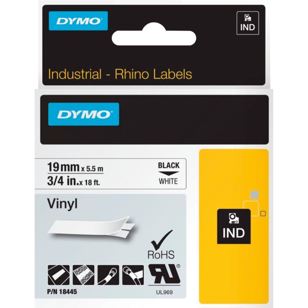 DYMO Schriftbandkassette Rhino ID1 18445 19mmx5,5m sw auf ws